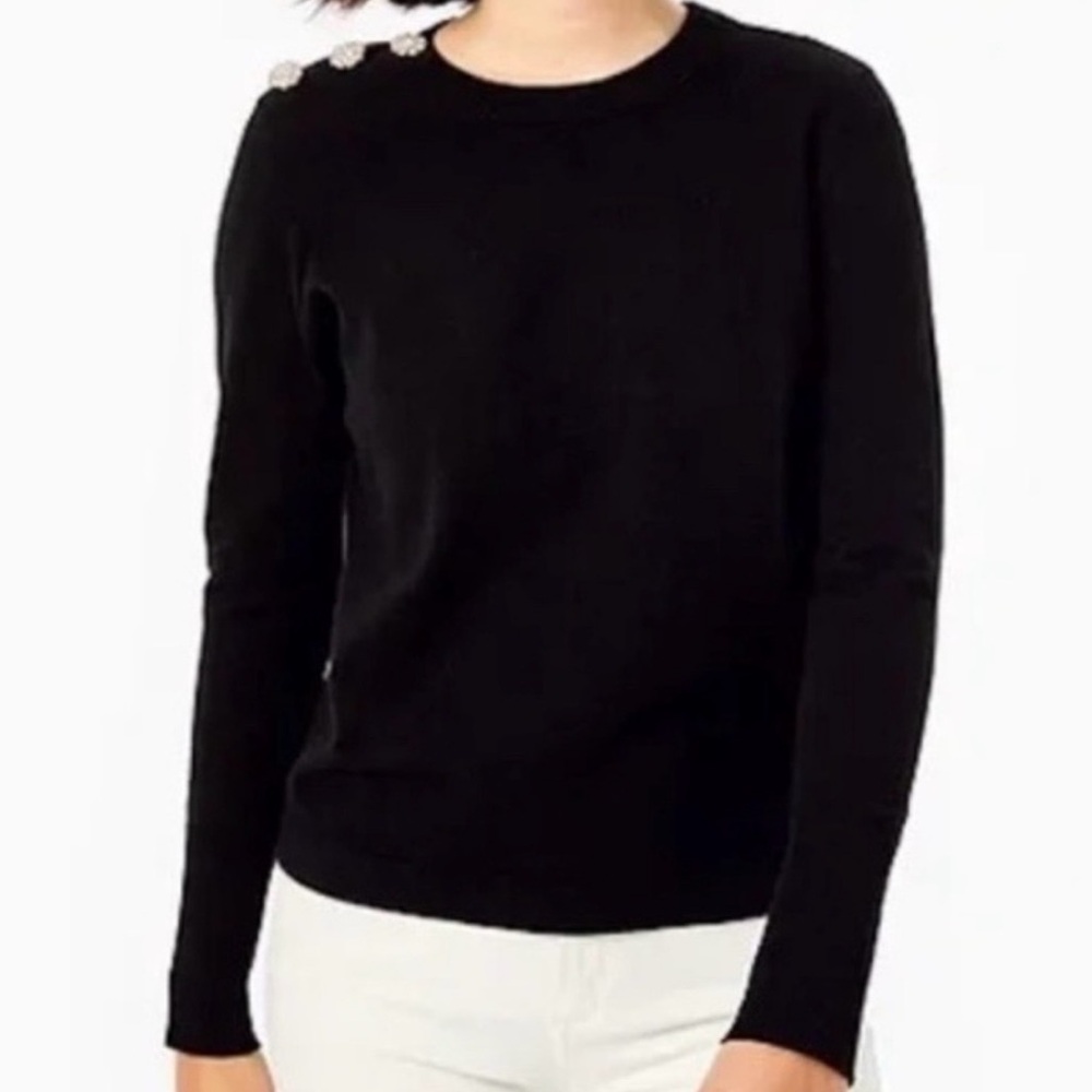 Lilly Pulitzer Morgen Sweater in Onyx Black with Crystal Button Accents